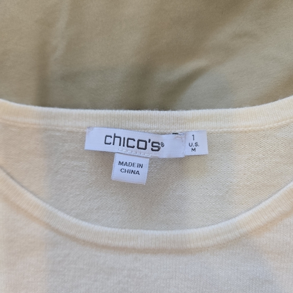 Chicos Cream Sweater with Lace Sleeves - Picture 4 of 8